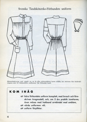 STF:s uniform. Ur Svenska Tandsköterskeförbundets Tidskrift nummer fyra, 1946.